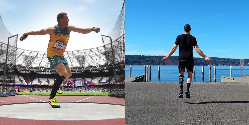 Collage of a men wearing the Reaktiv AFO while throwing shotput and jumping rope